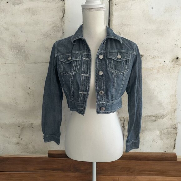 MICHAEL KORS Denim Crop Long Sleeve Jacket Size 2P - Picture 1 of 7